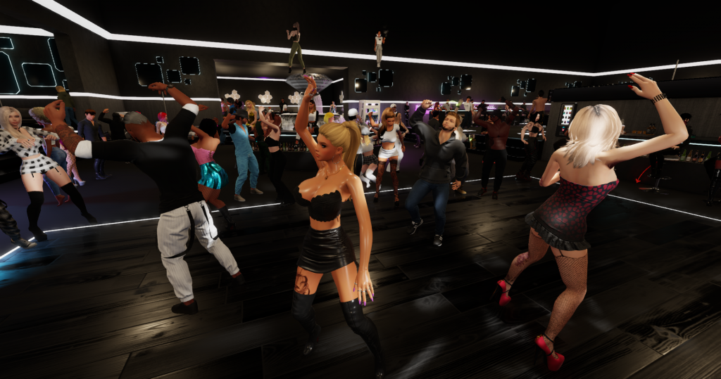 3DXChat avatar experiencing Lovense interactivity on the dance floor